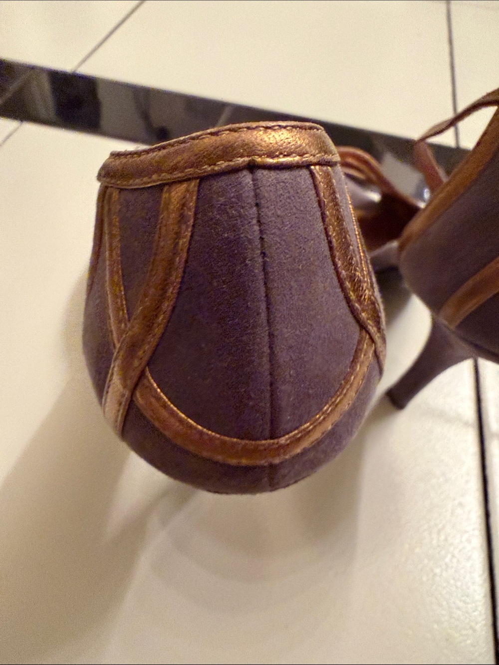 Casadei Purple Suede Heels with Gold Strap - Picture 8 of 8